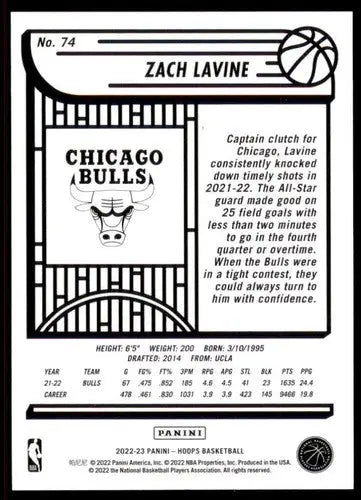 2022-23 Panini NBA Hoops #74 Zach LaVine NM-MT Bulls ID:51798 - Basketball Card Single