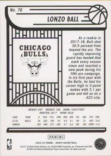 2022-23 Panini NBA Hoops Lonzo Ball basketball card Bulls NM-MT ID 54764