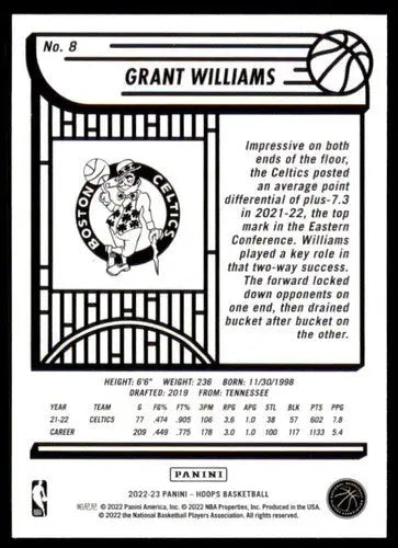 Original gloss Panini NBA Hoops Grant Williams basketball card Celtics 2022-23