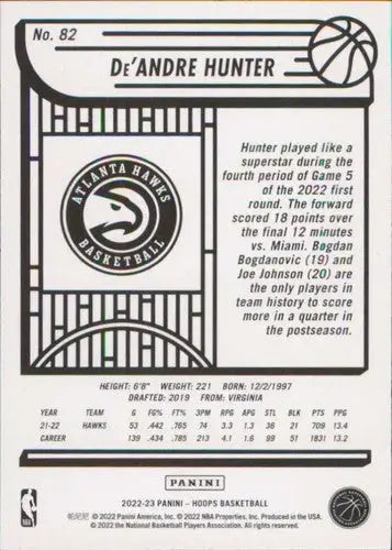 De’Andre Hunter basketball card from Panini NBA Hoops 2022-23, Hawks NM-MT ID 51805