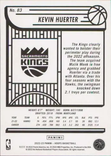 Original gloss Kevin Huerter basketball card from Panini NBA Hoops 2022-23 Panini NBA