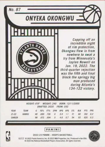 Basketball card back showing original gloss for Panini NBA Hoops Onyeka Okongwu NBA cards