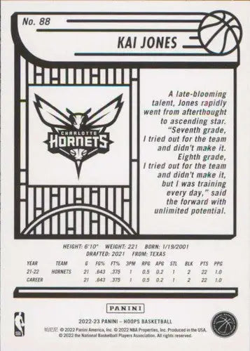 2022-23 Panini NBA Hoops #88 Kai Jones NM-MT Hornets ID:51811 - Basketball Card Single