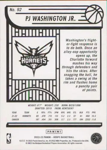 2022-23 Panini NBA Hoops #92 PJ Washington Jr. NM-MT Hornets ID:75352 - Basketball Card Single