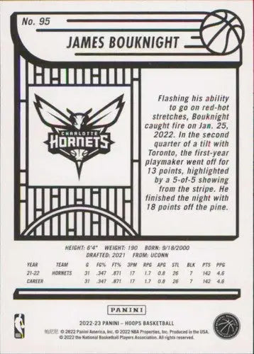 2022-23 Panini NBA Hoops James Bouknight basketball card Hornets NM-MT ID 51818