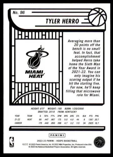 2022-23 Panini NBA Hoops Tyler Herro basketball card Heat NM-MT SKU 51819