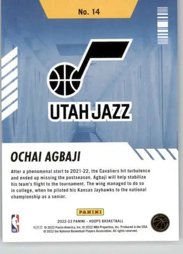 Basketball card from Panini NBA Hoops 2022-23 featuring Ochai Agbaji Jazz NM-MT