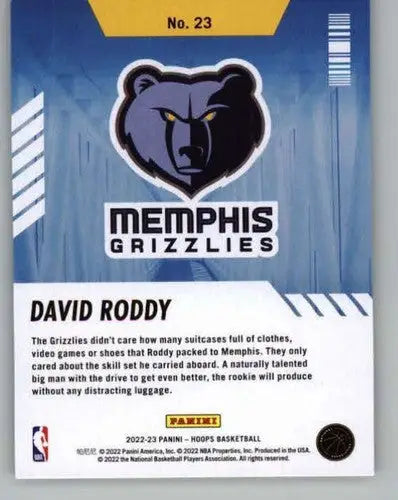Original gloss David Roddy Panini NBA Hoops basketball card Grizzlies 2022-23