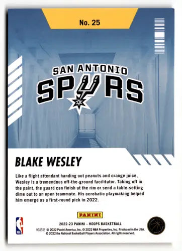 Blake Wesley basketball card from 2022-23 Panini NBA Hoops Arriving Now series