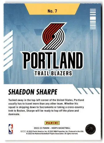 Original gloss Shaedon Sharpe basketball card Panini NBA Hoops 2022-23 Blazers