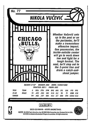 2022-23 Panini NBA Hoops Blue #77 Nikola Vucevic NM-MT Bulls ID:54231 - Basketball Card Single
