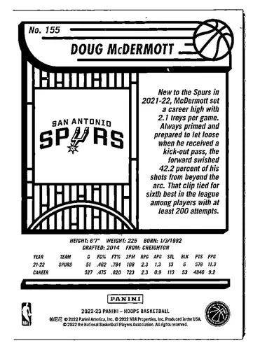 2022-23 Panini NBA Hoops Purple #155 Doug McDermott NM-MT Spurs ID:51894 - Basketball Card Single