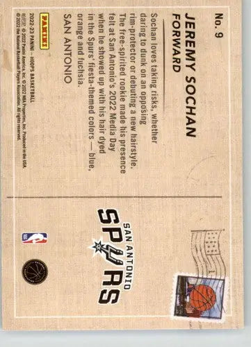 Basketball trading card from 2022-23 Panini NBA Hoops NBA Hoops Rookie Jeremy Sochan