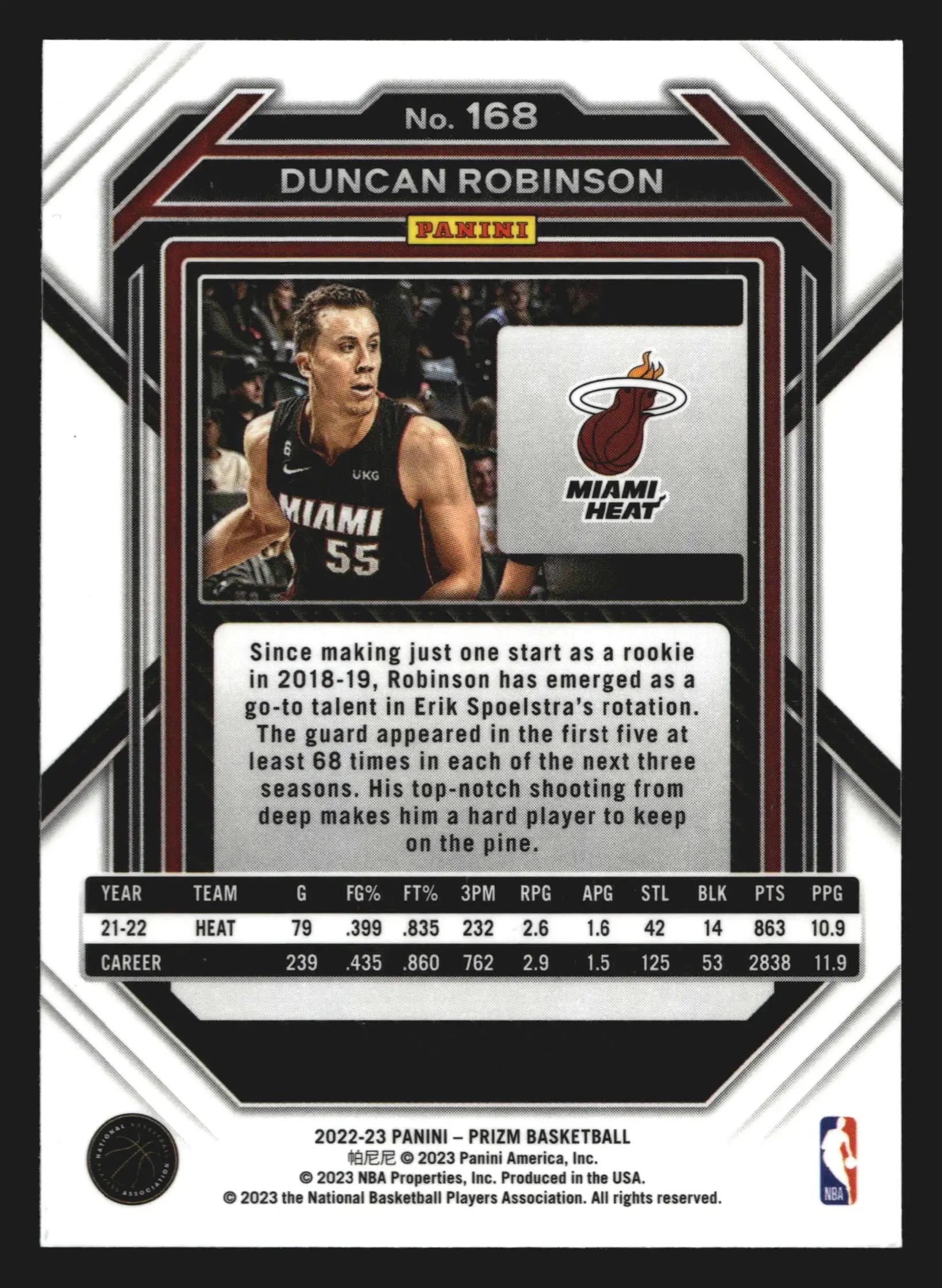 2022-23 Panini Prizm #168 Duncan Robinson Miami Heat