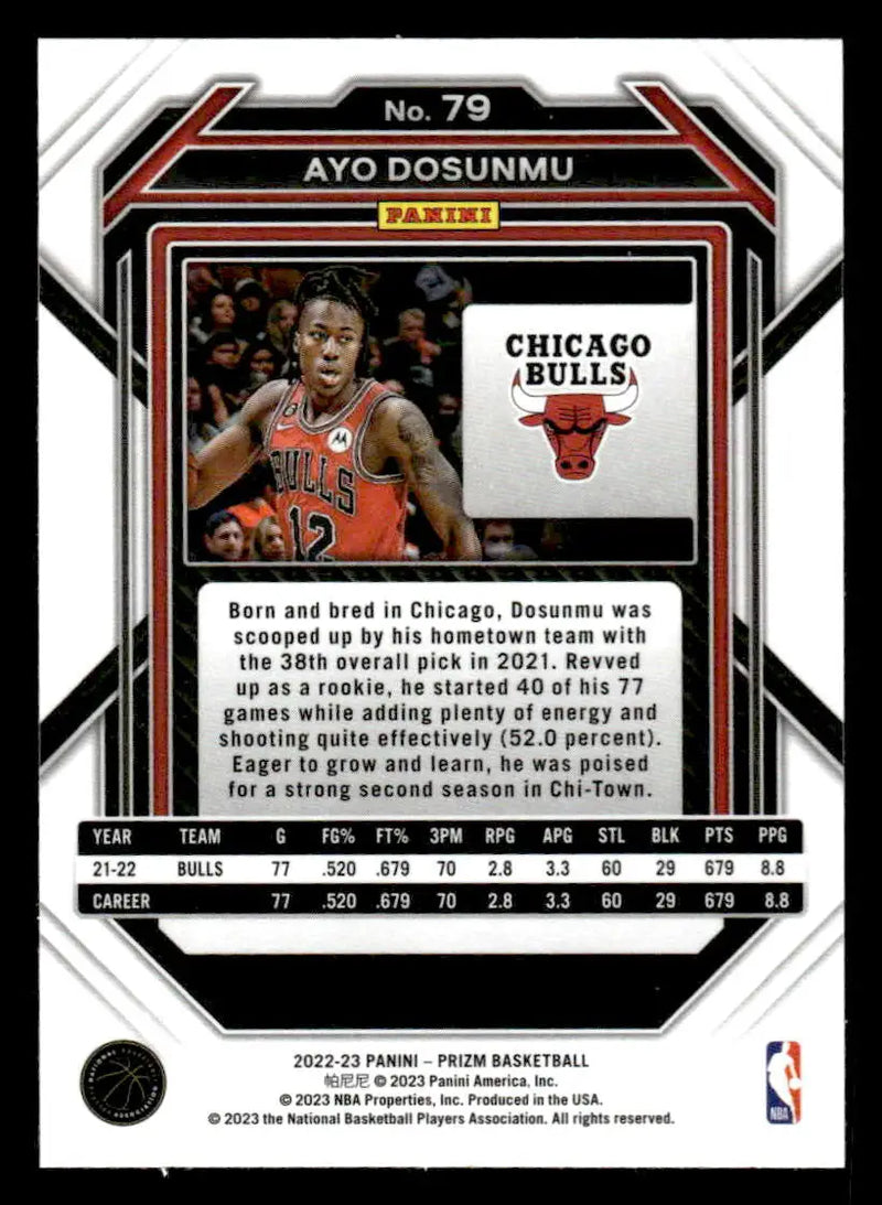 2022-23 Panini Prizm #79 Ayo Dosunmu Base Chicago Bulls - Basketball Card Single
