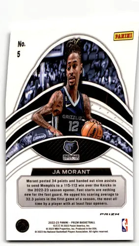 2022-23 Panini Prizm Dominance Prizms Green #5 Ja Morant NM-MT Grizzlie ID:55457 - Basketball Card Single