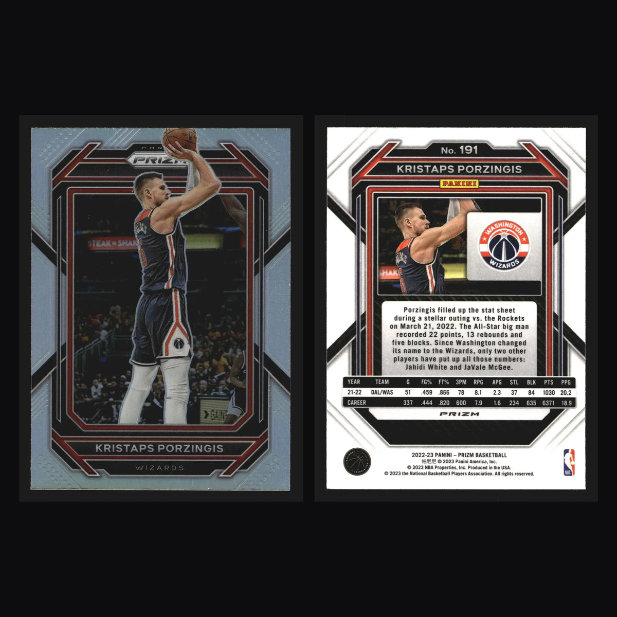 2022-23 Panini Prizm Kristaps Porzingis #191 Silver Prizm Wizards - Basketball Card Single