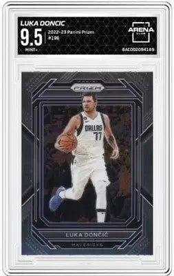 A graded Panini Prizm Luka Dončić Arena Club basketball trading card 9.5