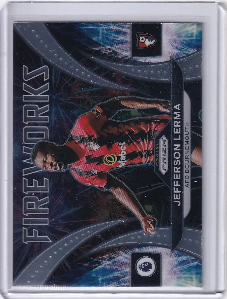 Basketball trading card of Jefferson Lerma in red jersey from Panini Prizm Premier League Fireworks