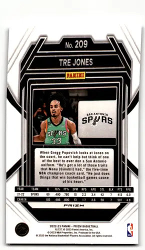2022-23 Panini Prizm Prizms Green #209 Tre Jones NM-MT Spurs ID:55456 - Basketball Card Single