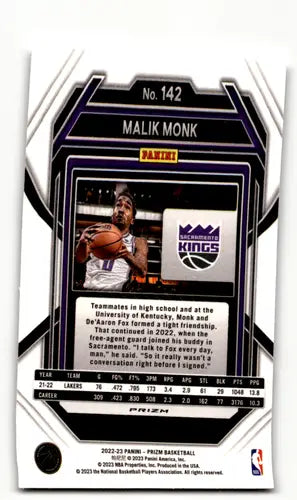 2022-23 Panini Prizm Prizms Silver #142 Malik Monk NM-MT Sac Kings ID:55455 - Basketball Card Single