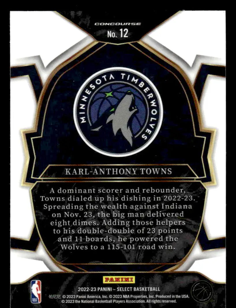 2022-23 Panini Select #12 Karl-Anthony Towns Blue (Retail Base) - Basketball Card Single