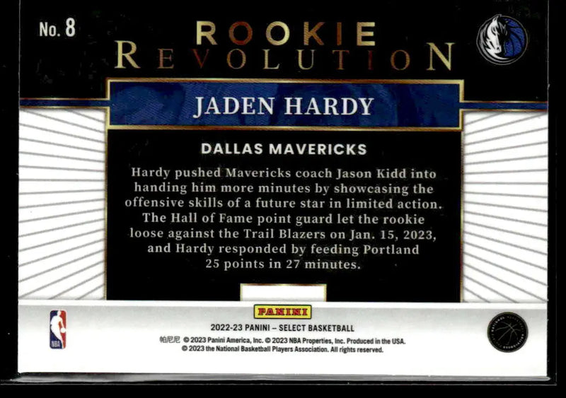 2022-23 Panini Select #8 Jaden Hardy Rookie Revolution - Basketball Card Single