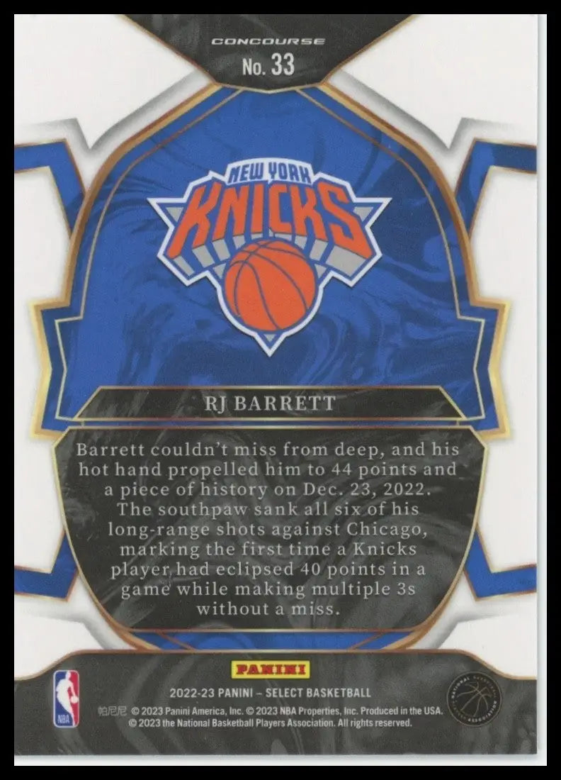 2022-23 Panini Select Concourse RJ Barrett #33 New York Knicks Basketball Card