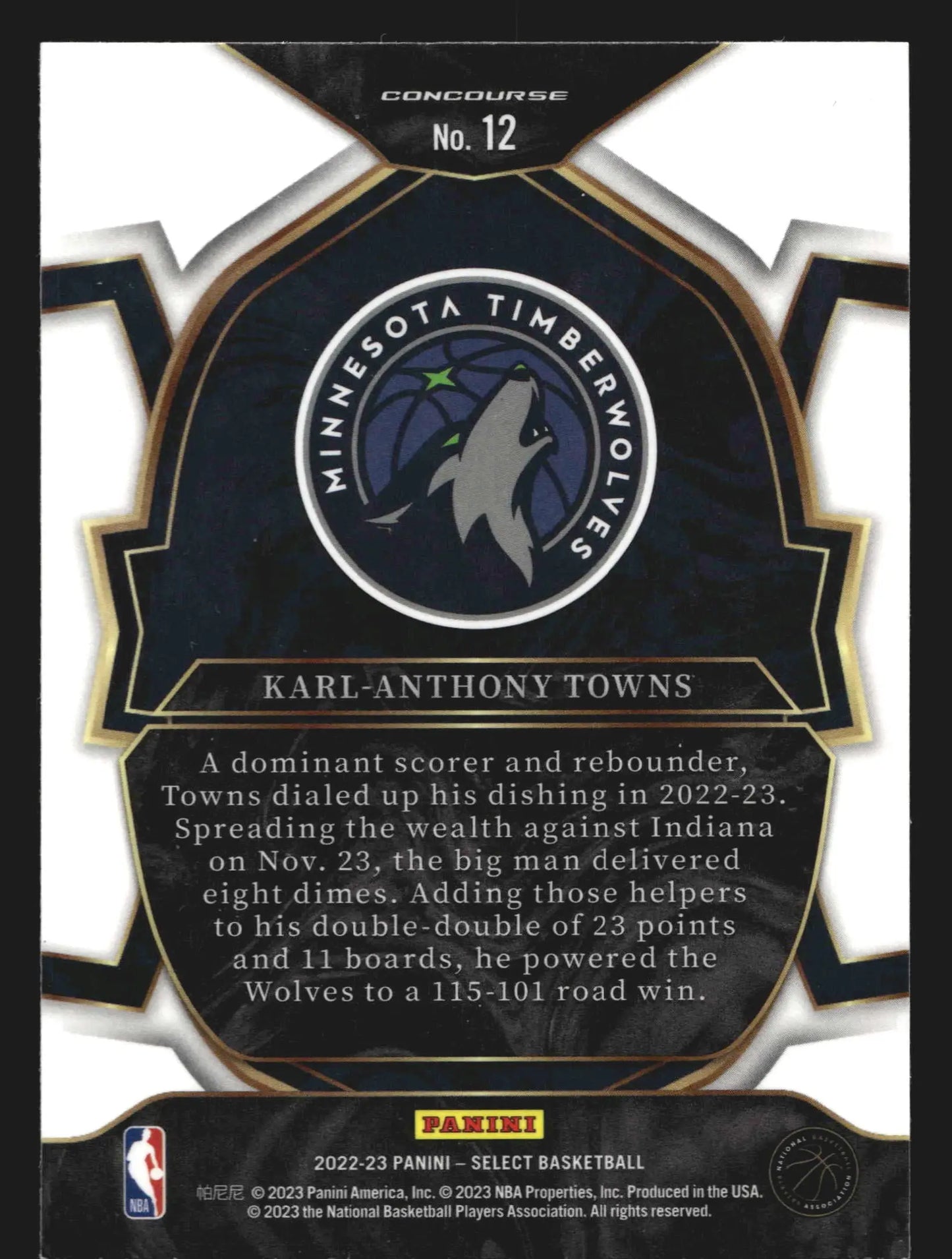 2022-23 Panini Select Karl-Anthony Towns #12 Concourse Blue Retail - Basketball Card Single