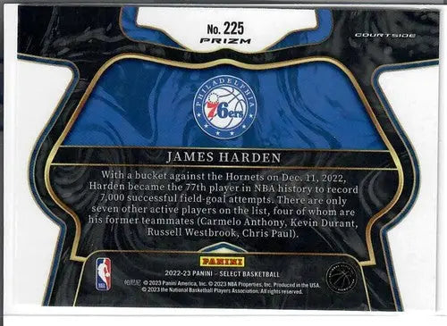 2022-23 Panini Select Orange Flash Prizms #225 James Harden NM-MT 76ers ID:72679 - Basketball Card Single