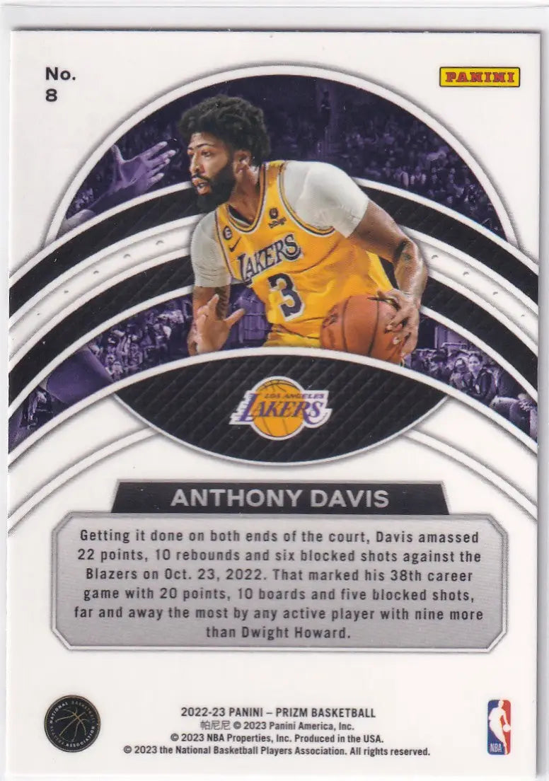2022-23 PRIZM #8 ANTHONY DAVIS DOMINANCE- LOS ANGELES LAKERS