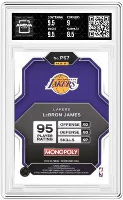 Graded Prizm Monopoly LeBron James Lakers basketball trading card from 2022-23 Arena Club