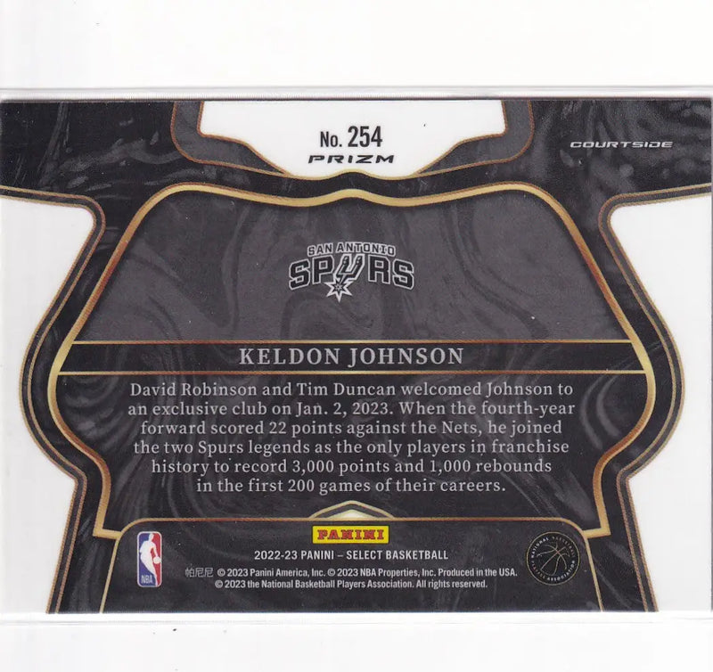 2022-23 SELECT #254 KELDON JOHNSON COURTSIDE CRACKED ICE- SAN ANTONIO SPURS