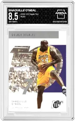Graded ten Shaquille ONeal basketball trading card from Topps Ten Shaquille Arena Club