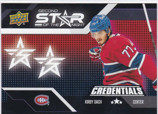 Hockey trading card of Kirby Dach Second Star in Montreal Canadiens jersey, Upper Deck Credentials