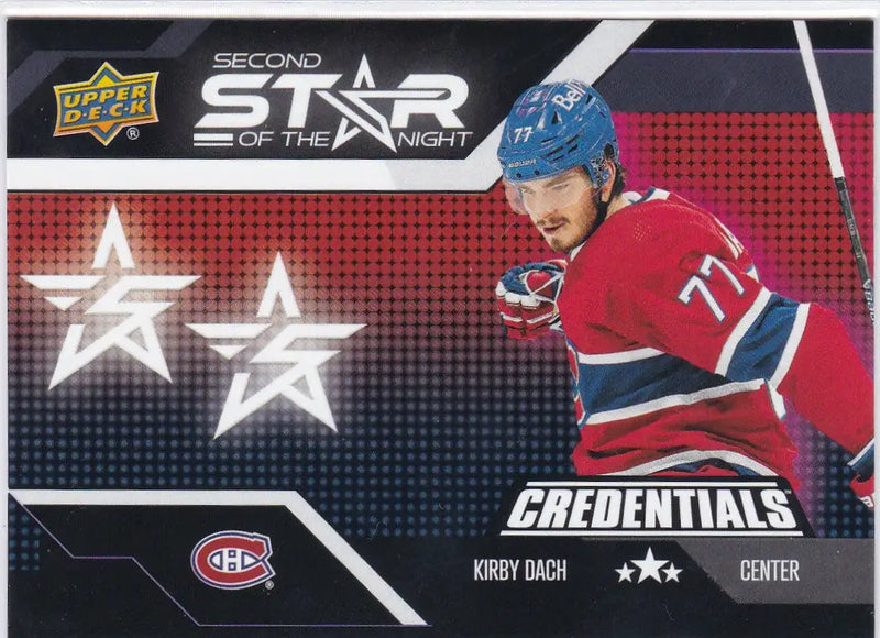 Hockey trading card of Kirby Dach Second Star in Montreal Canadiens jersey, Upper Deck Credentials