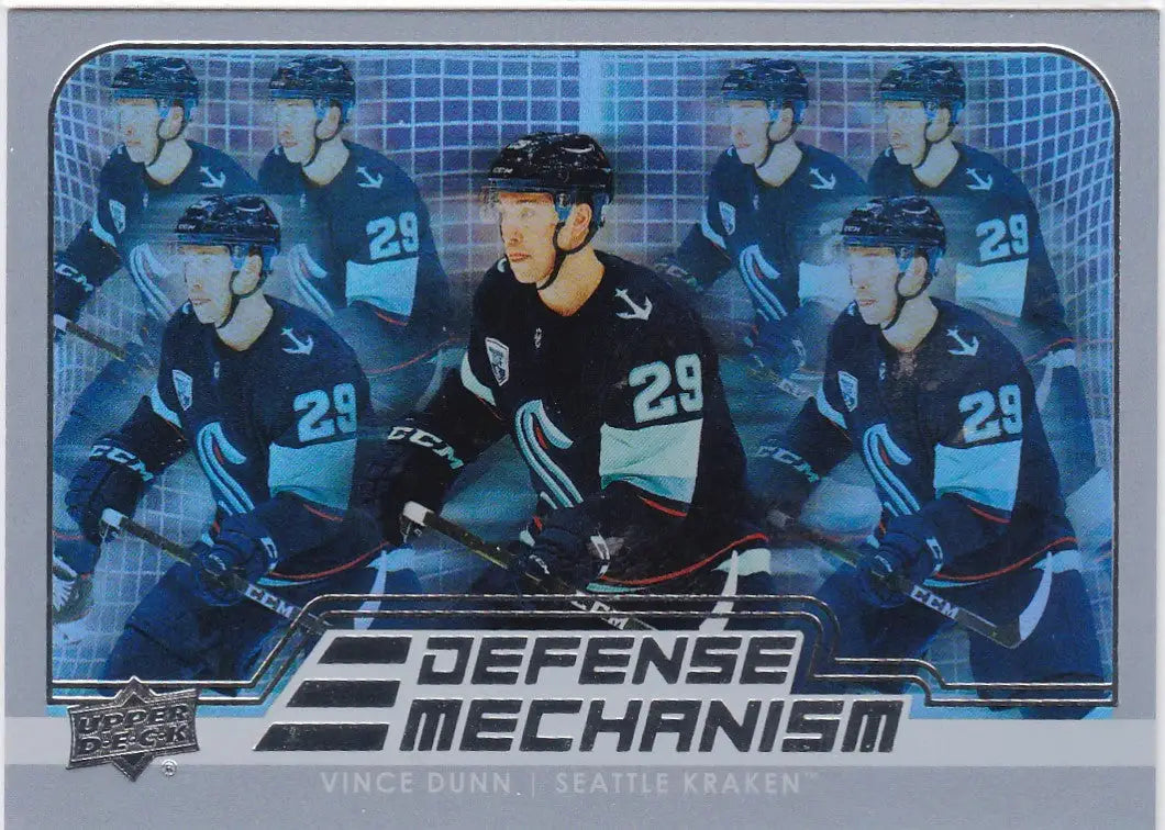 Hockey card of Vince Dunn featuring Defense Mechanism Seattle Kraken design