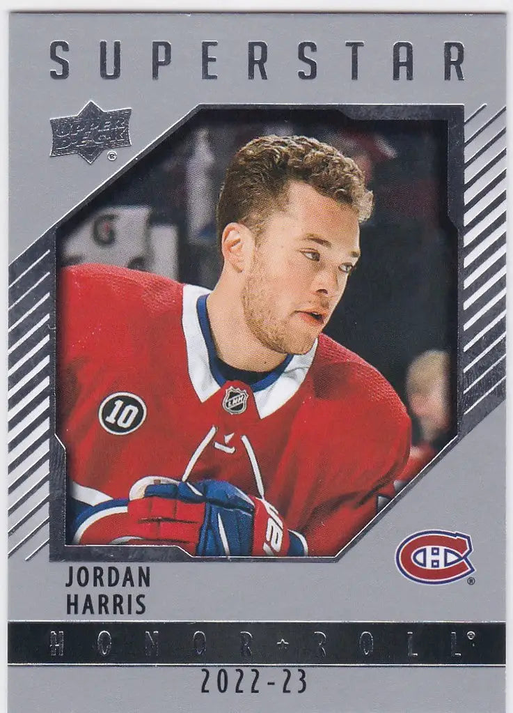 Hockey trading card of HR53 Jordan Harris Honor Roll Montreal Canadiens player