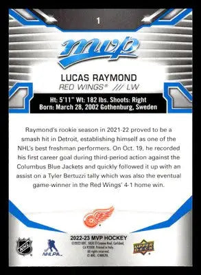 2022-23 Upper Deck MVP #1 Lucas Raymond Blue Script - Hockey Card Single
