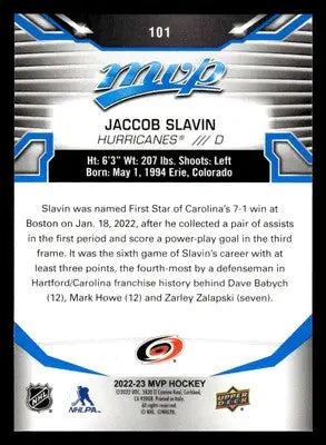 2022-23 Upper Deck MVP #101 Jaccob Slavin Blue Script - Hockey Card Single