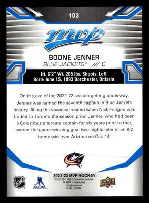 2022-23 Upper Deck MVP #103 Boone Jenner Blue Script - Hockey Card Single