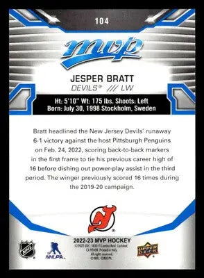 2022-23 Upper Deck MVP #104 Jesper Bratt Blue Script - Hockey Card Single