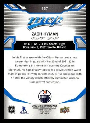 2022-23 Upper Deck MVP #107 Zach Hyman Blue Script - Hockey Card Single