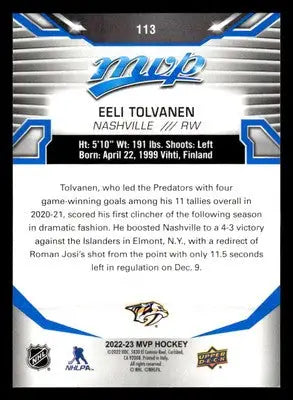 2022-23 Upper Deck MVP #113 Eeli Tolvanen Blue Script - Hockey Card Single