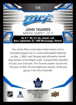 2022-23 Upper Deck MVP #125 John Tavares Blue Script - Hockey Card Single