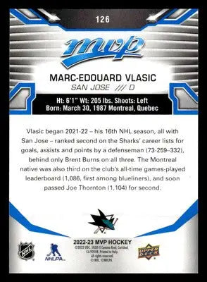 2022-23 Upper Deck MVP #126 Marc-Edouard Vlasic Blue Script - Hockey Card Single