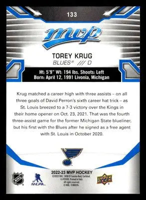 2022-23 Upper Deck MVP #133 Torey Krug Blue Script - Hockey Card Single