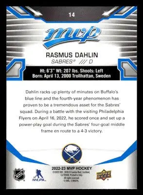 2022-23 Upper Deck MVP #14 Rasmus Dahlin Blue Script - Hockey Card Single