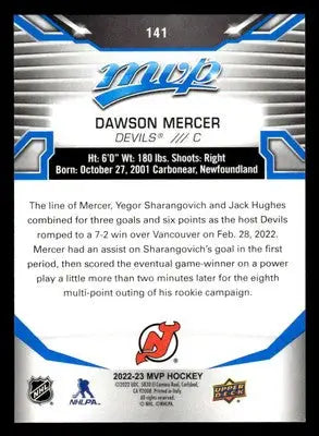 2022-23 Upper Deck MVP #141 Dawson Mercer Blue Script - Hockey Card Single