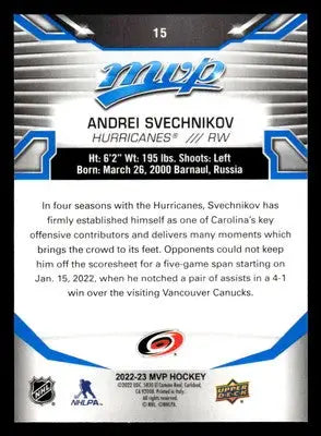 2022-23 Upper Deck MVP #15 Andrei Svechnikov Blue Script - Hockey Card Single